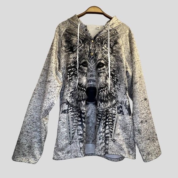 Women’s Hoodie 2X White Wolf 1/4 Front Snap Closure - Picture 2 of 13